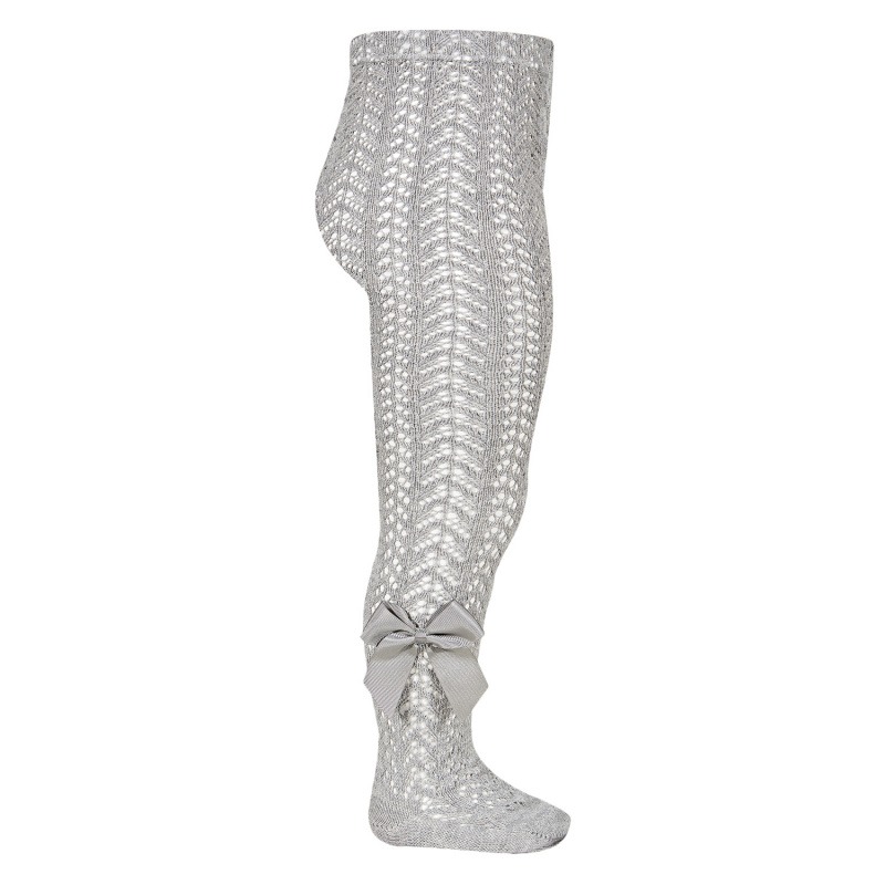 perle openwork tights with bow aluminium